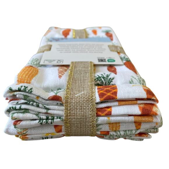 The FARMHOUSE by Rachel Ashwell Plaid Carrots Cloth Napkins Set Of 6 Easter New - Picture 4 of 10